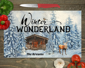 Winter Wonderland Glass Cutting Board Personalized, Custom Cutting Board, Name Cutting Board, Christmas Kitchen, Couples Gift, FREE SHIPPING